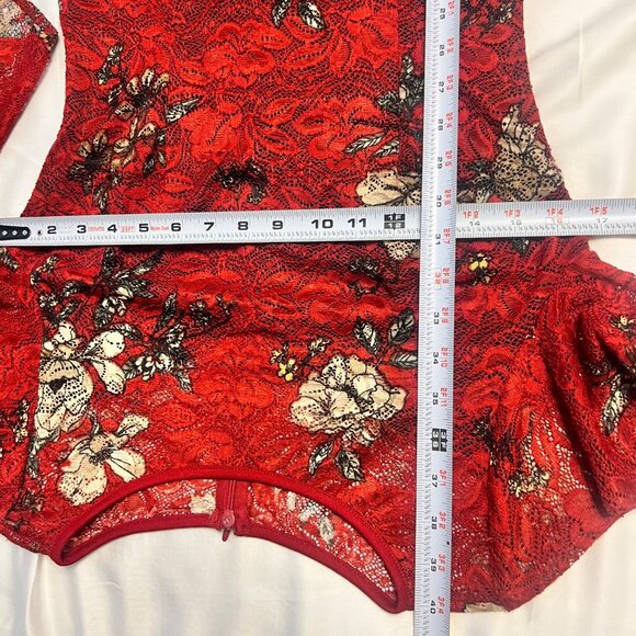 Vfshow Red Floral Lace Bodycon Dress Bell Sleeves Party Prom Dress Size Medium - Picture 14 of 15